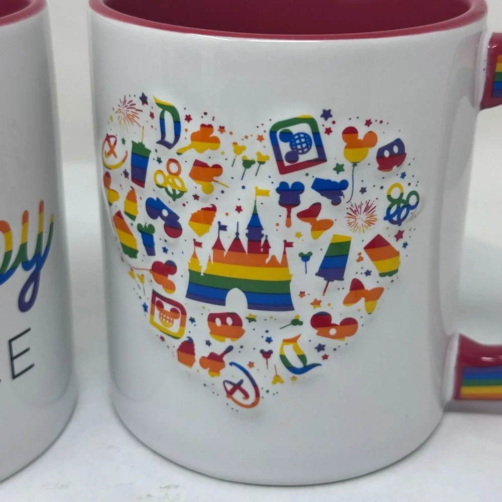Pair of Disney Parks MY HAPPY PLACE Rainbow Mug Coffee Cup Disneyland 2020 PRIDE